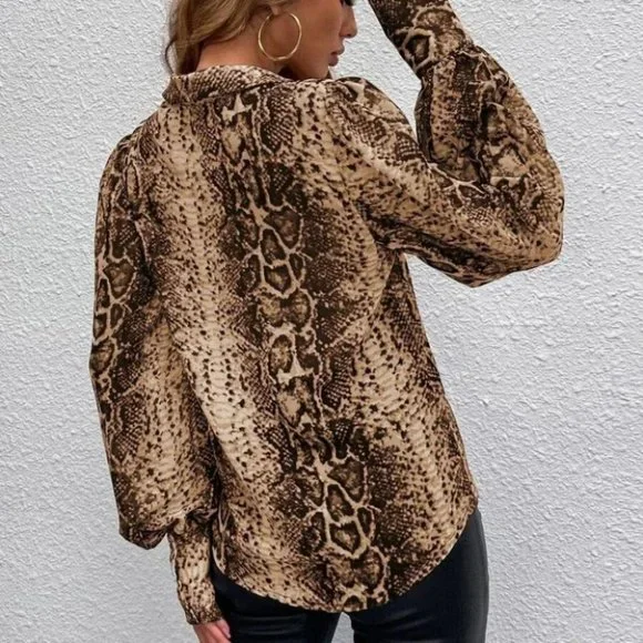 Snake Print Bishop Sleeve Blouse - Picture 6 of 6